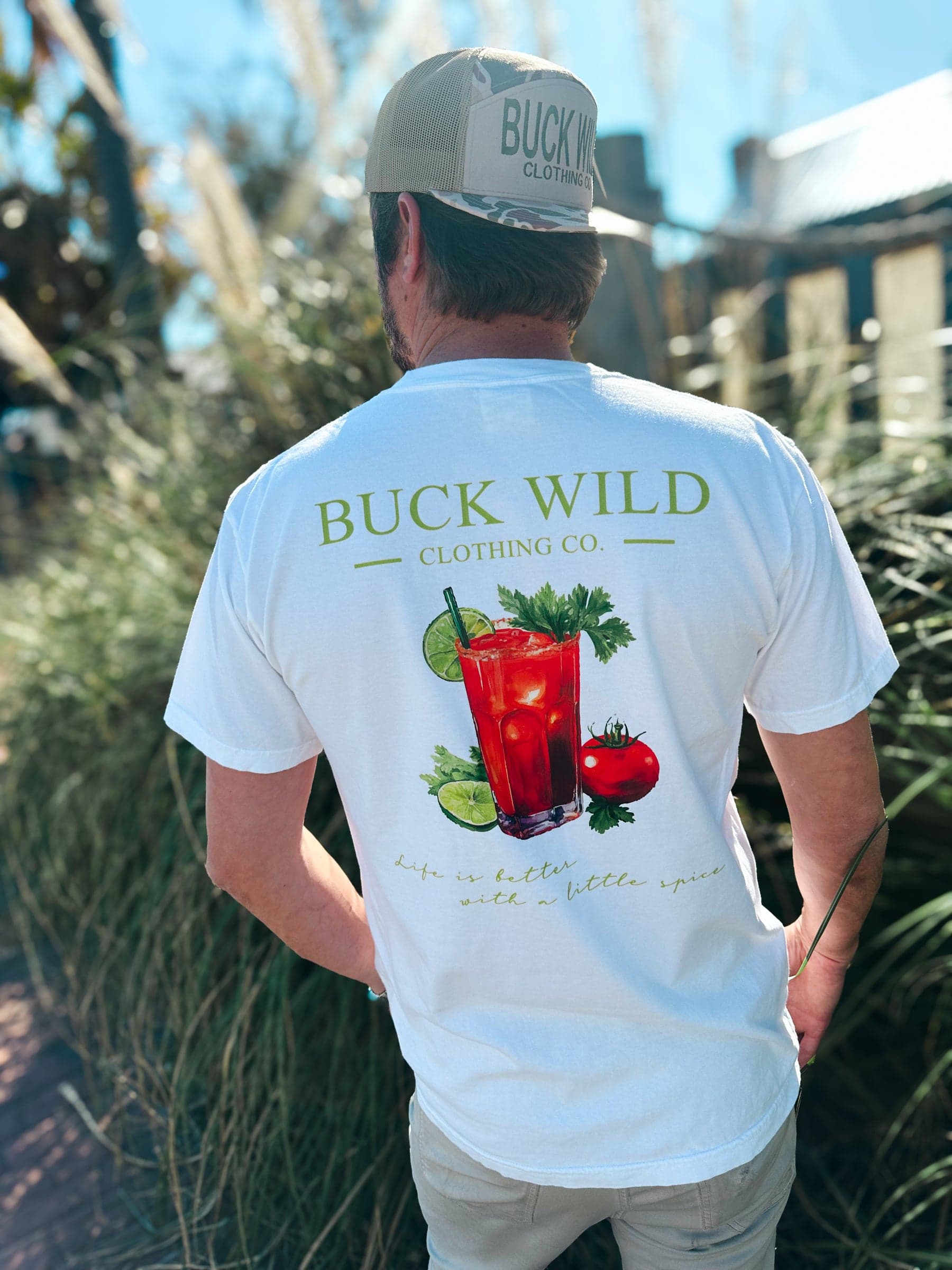 Golden-hour gathering in Buck Wild graphic tees